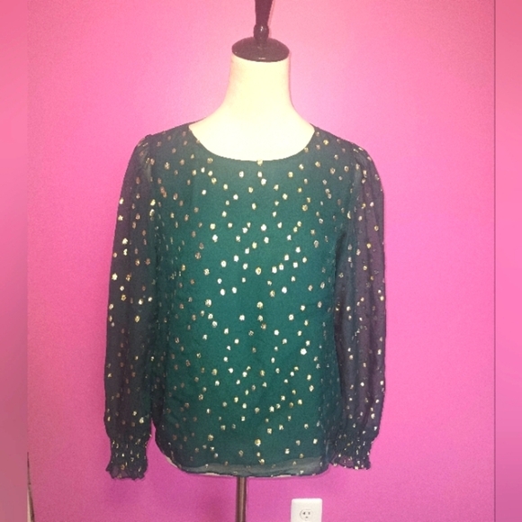 Lilly Pulitzer Green & Metallic Gold "Idina" Silk Blouse (NWT!) - Picture 2 of 10